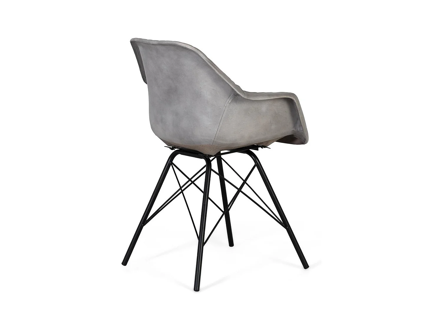 Chaise rembourrée en cuir gris avec dossier rembourré et incliné