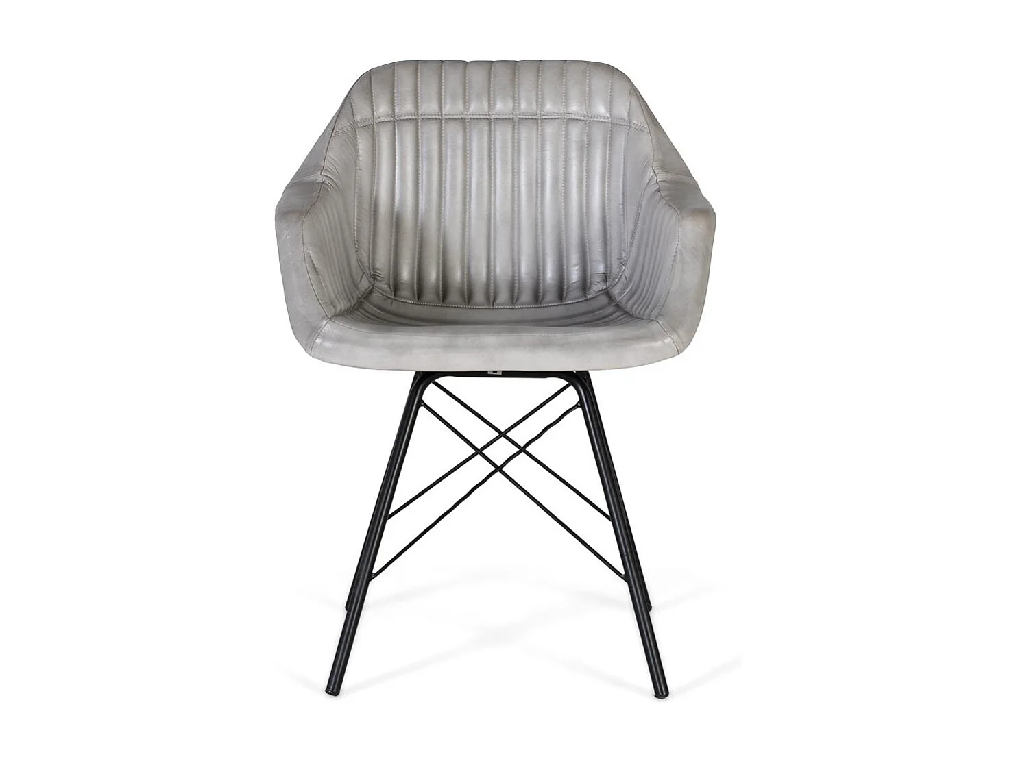 Chaise rembourrée en cuir gris avec dossier rembourré et incliné