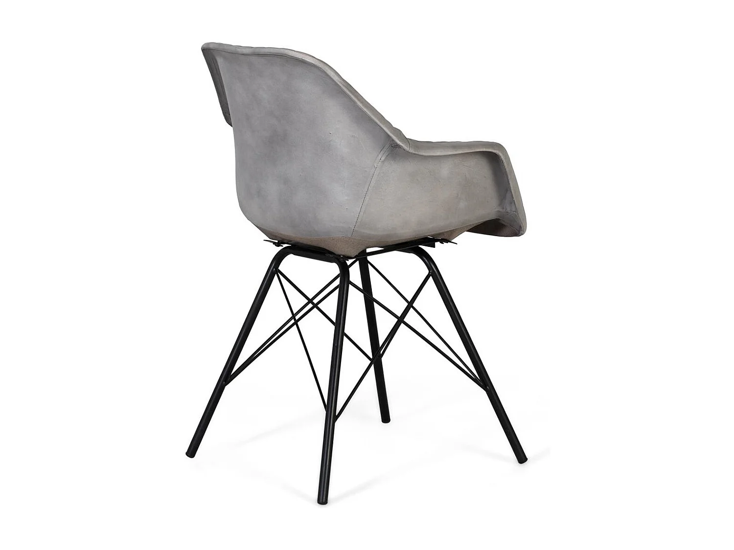 Chaise rembourrée en cuir gris avec dossier rembourré et incliné