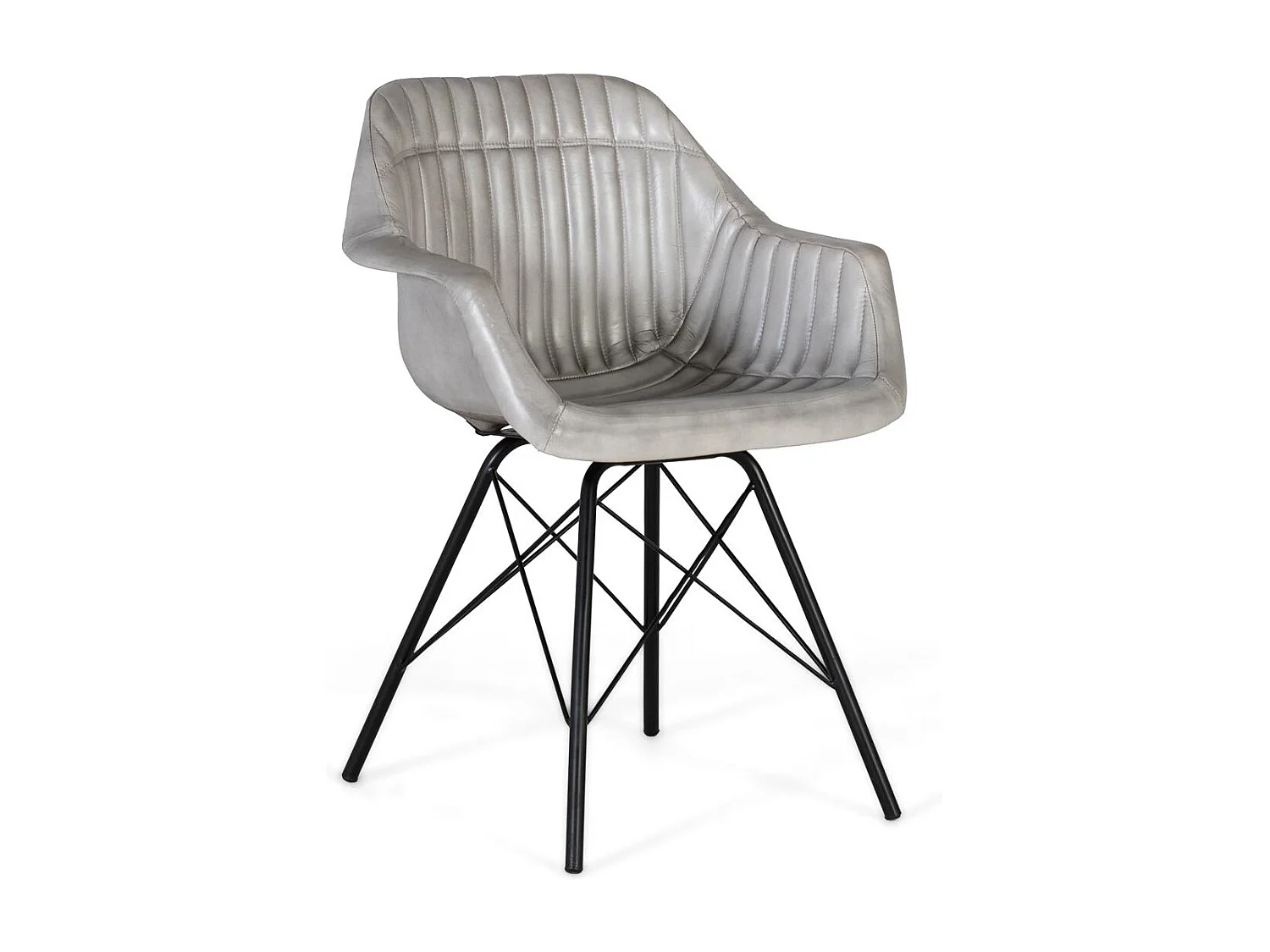 Chaise rembourrée en cuir gris avec dossier rembourré et incliné