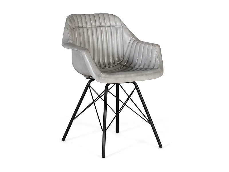 Silla tapizada en piel de color gris acolchada con respaldo inclinado