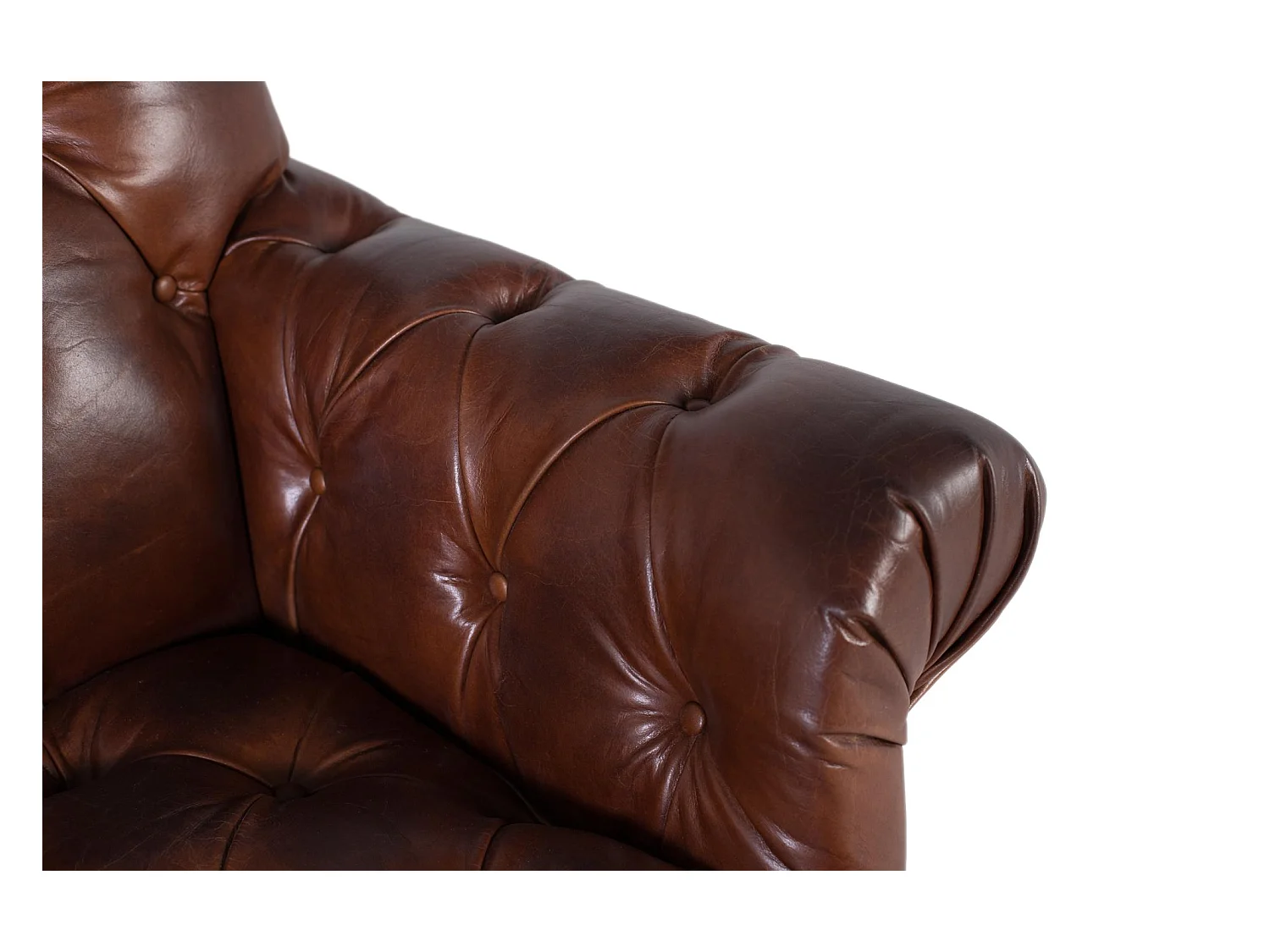 Fauteuil rembourré en cuir avec accoudoirs capitonnés