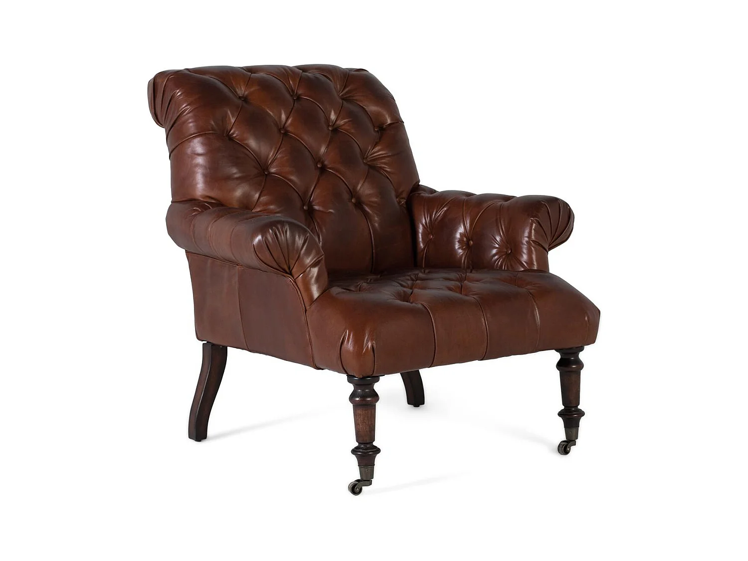 Met leer beklede fauteuil met gecapitonneerde armleuningen