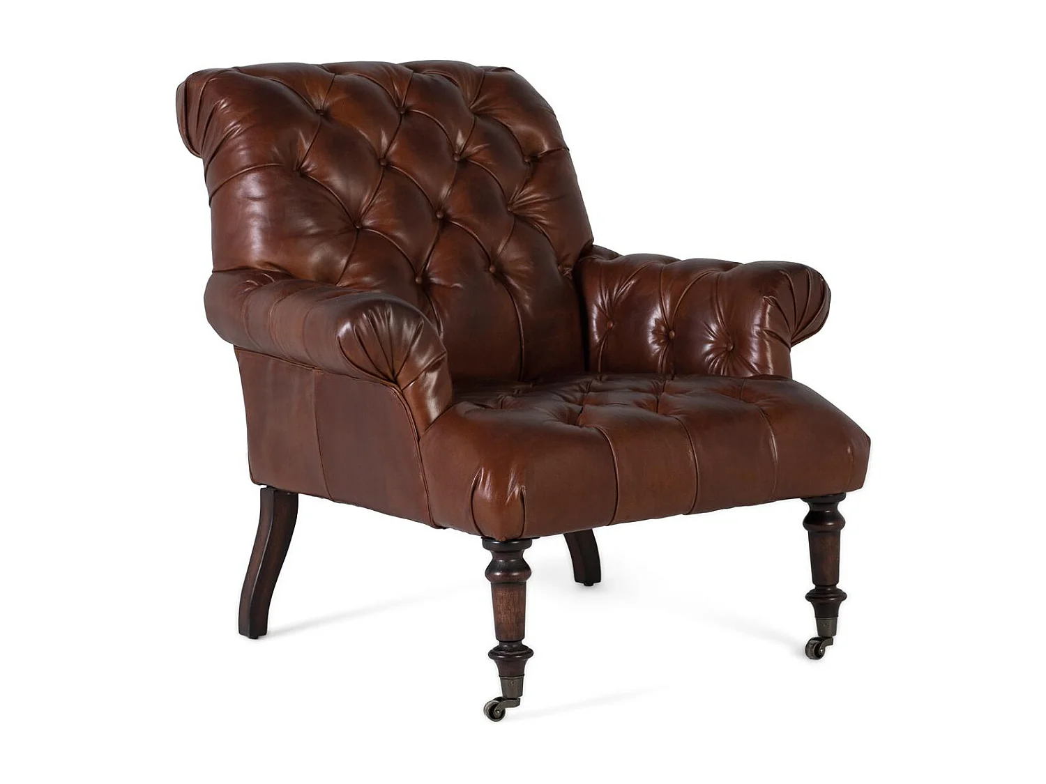 Sillón tapizado en cuero con reposabrazos acabado en capitoné