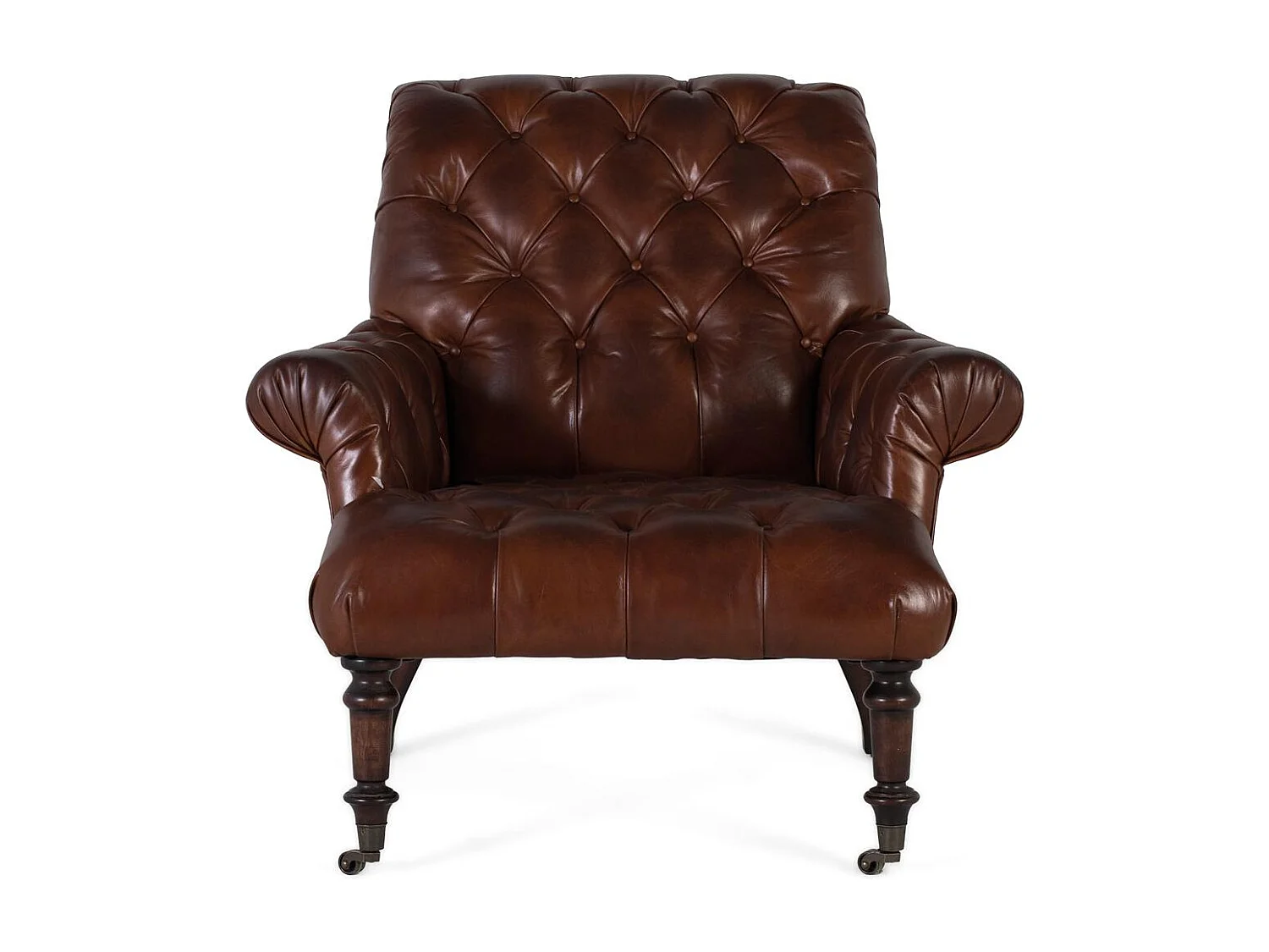 Sillón tapizado en cuero con reposabrazos acabado en capitoné