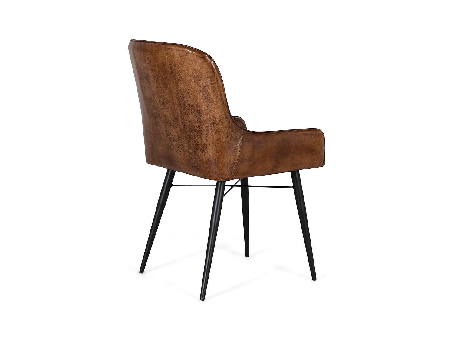 Chaise tapissée de cuir marron vieilli avec dossier rembourré