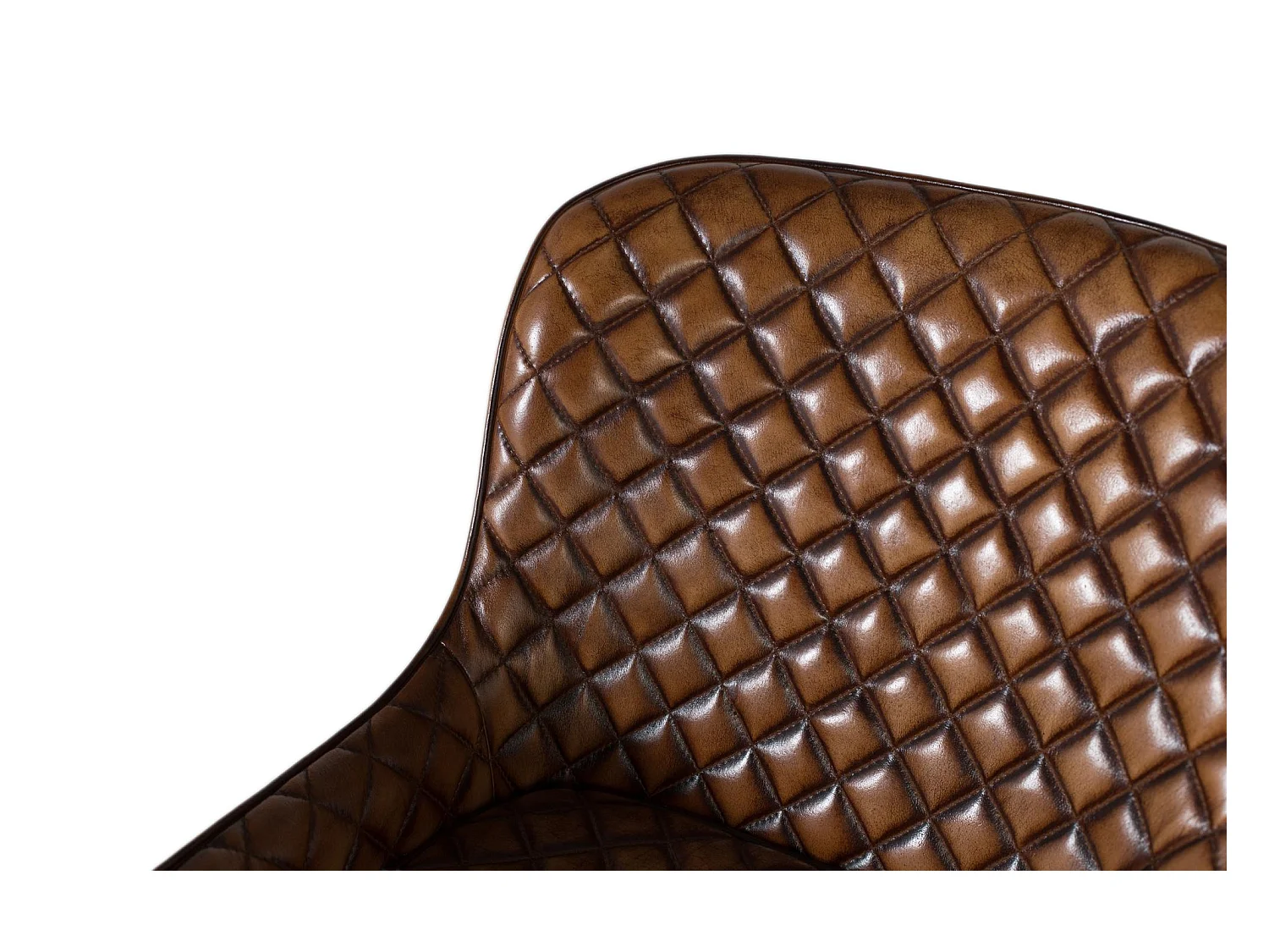 Chaise tapissée de cuir marron vieilli avec dossier rembourré