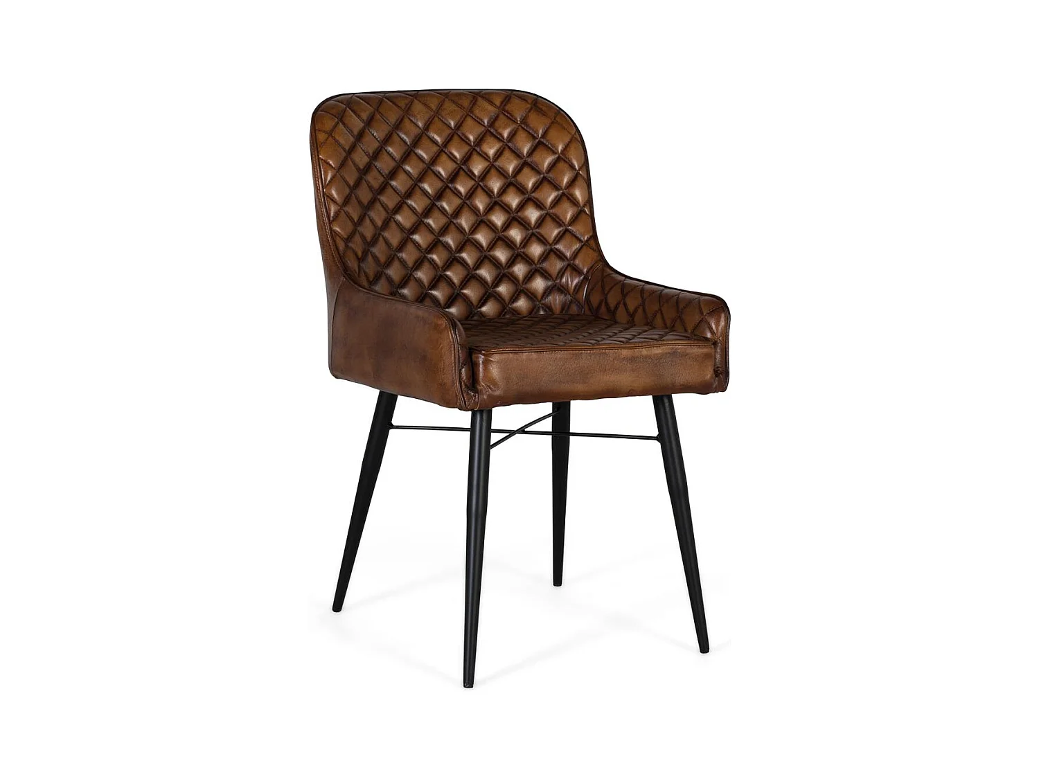 Stoel bekleed met verouderd bruin leer met gewatteerde rugleuning