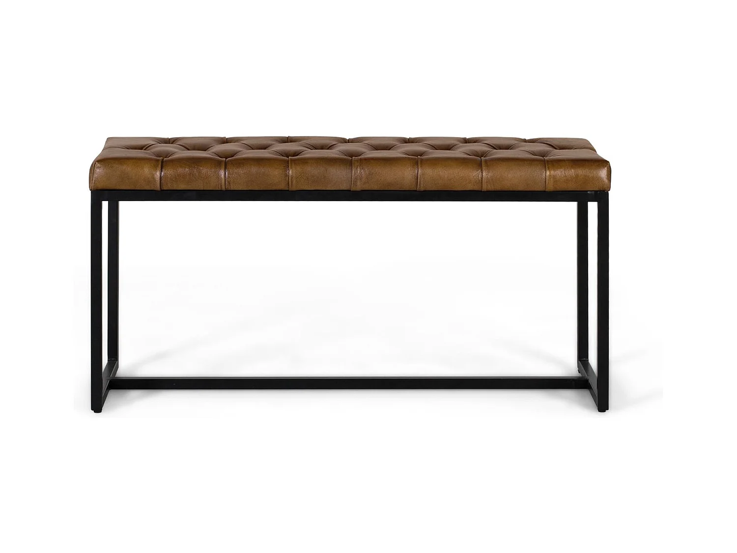 Banc avec assise rembourrée en cuir et pieds en fer