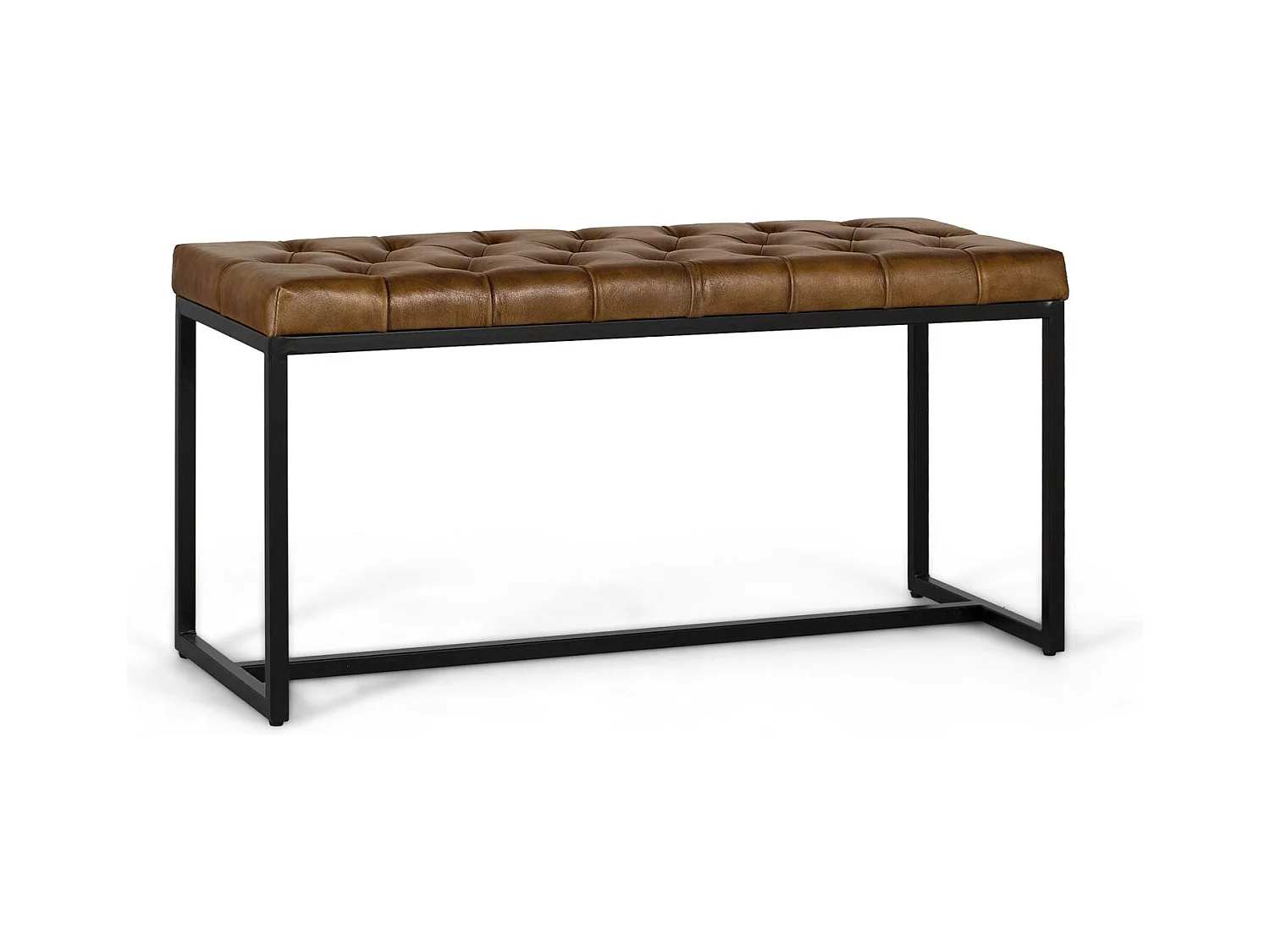 Banc avec assise rembourrée en cuir et pieds en fer