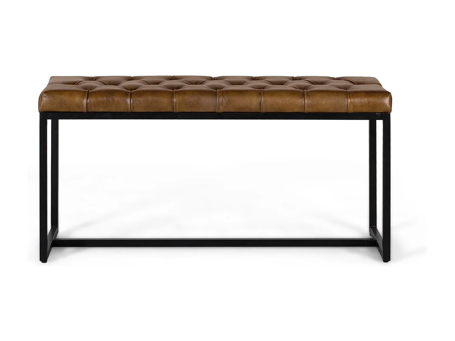 Banc avec assise rembourrée en cuir et pieds en fer