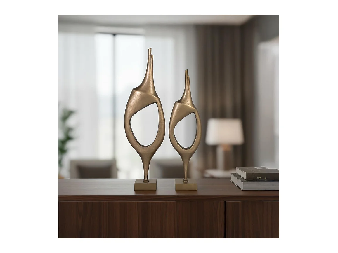 Lot de 2 figurines décoratives en aluminium avec finition bronze