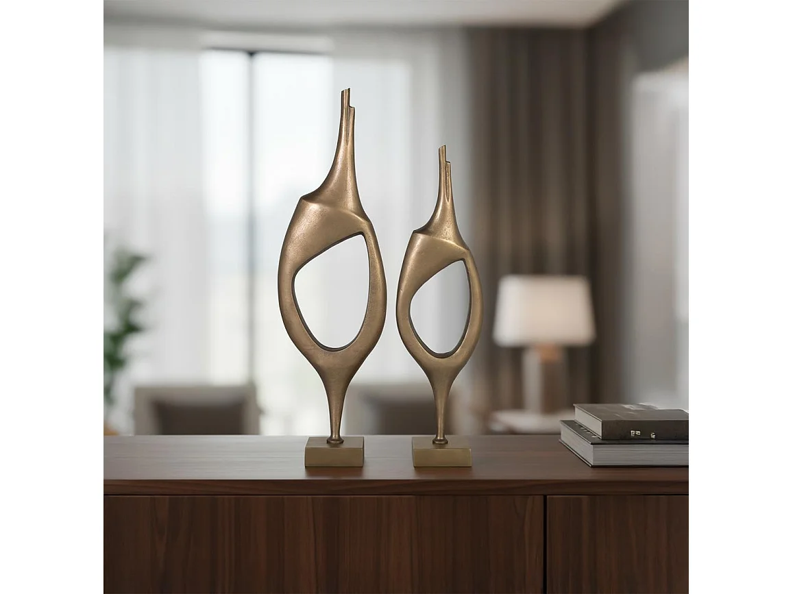 Lot de 2 figurines décoratives en aluminium avec finition bronze