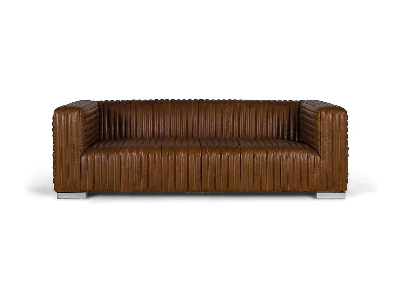 Sofa tapicerowana skórą w stylu vintage, ze stalowymi nogami, 3 miejsca