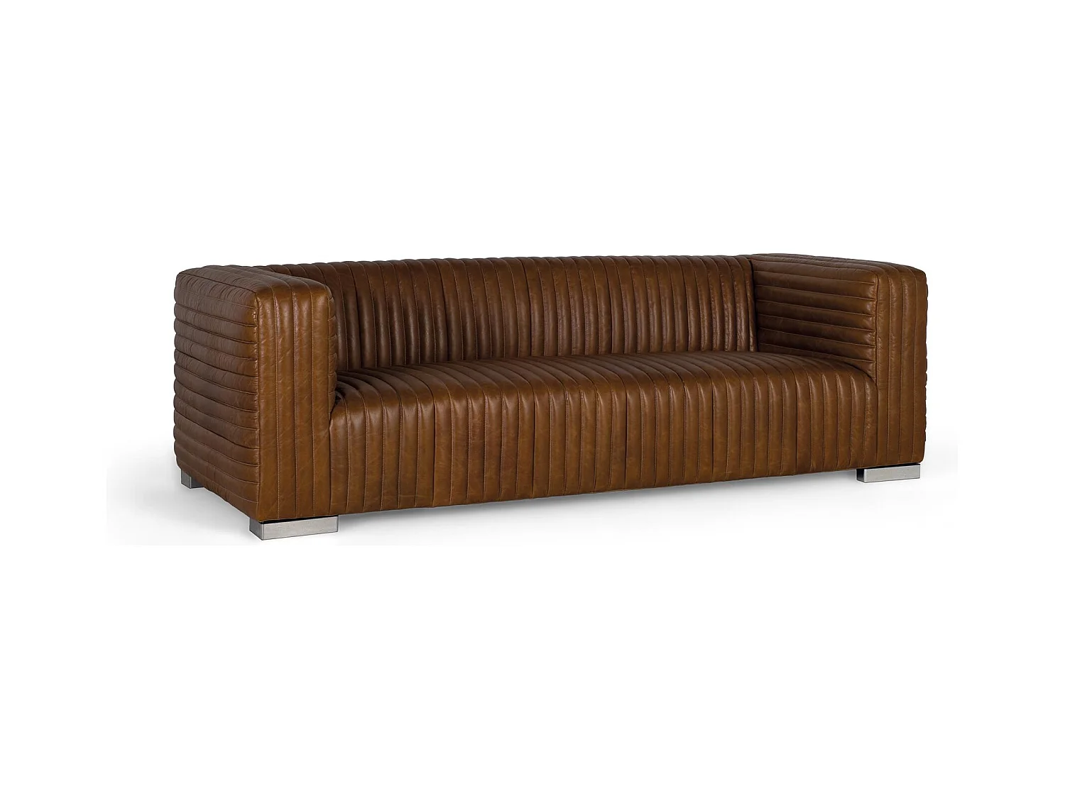 Canapé 3 places en cuir de style vintage avec pieds en acier