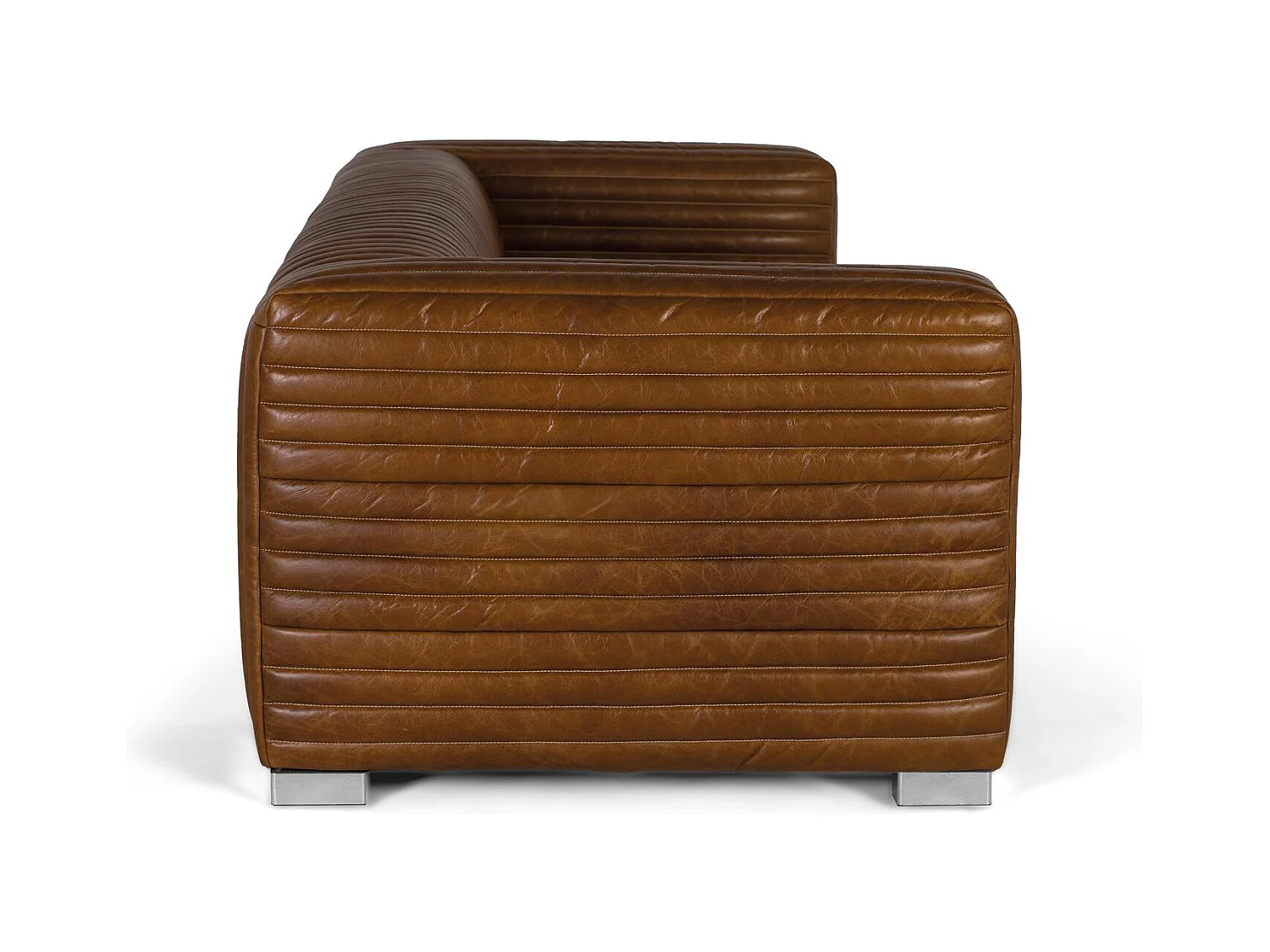 Canapé 3 places en cuir de style vintage avec pieds en acier