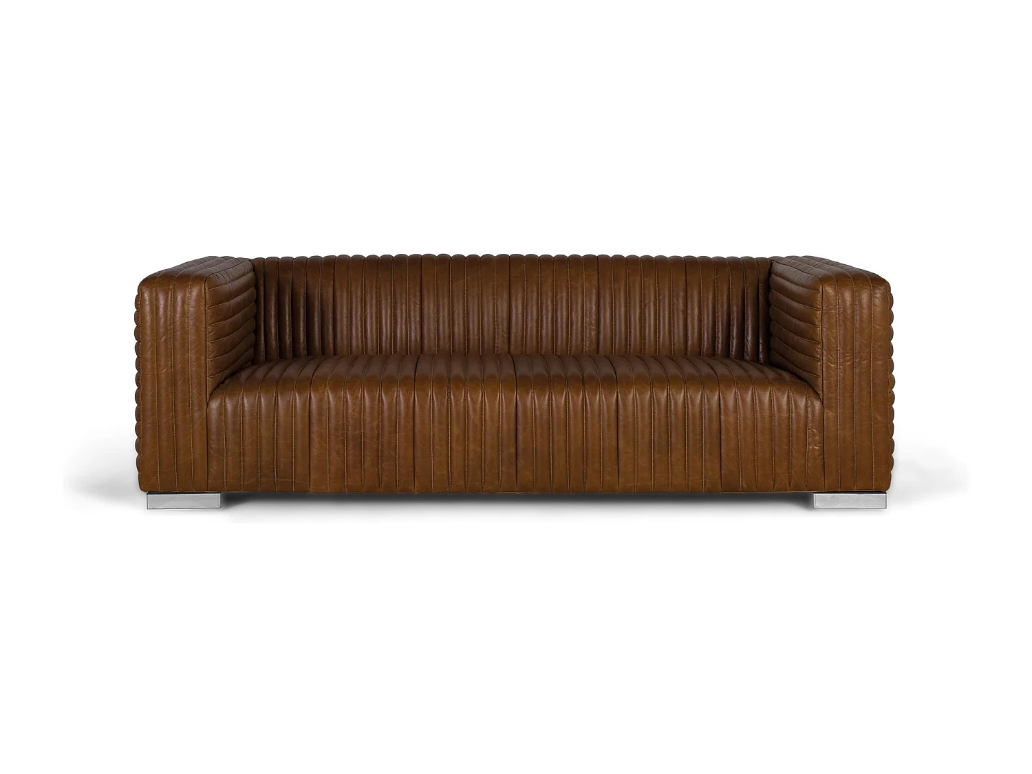 Canapé 3 places en cuir de style vintage avec pieds en acier