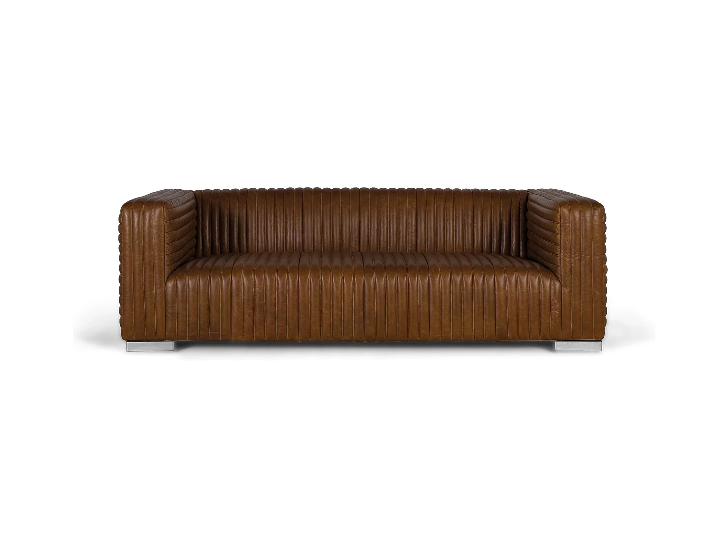 Vintage-stijl leren bank met stalen poten, 3 zitplaatsen