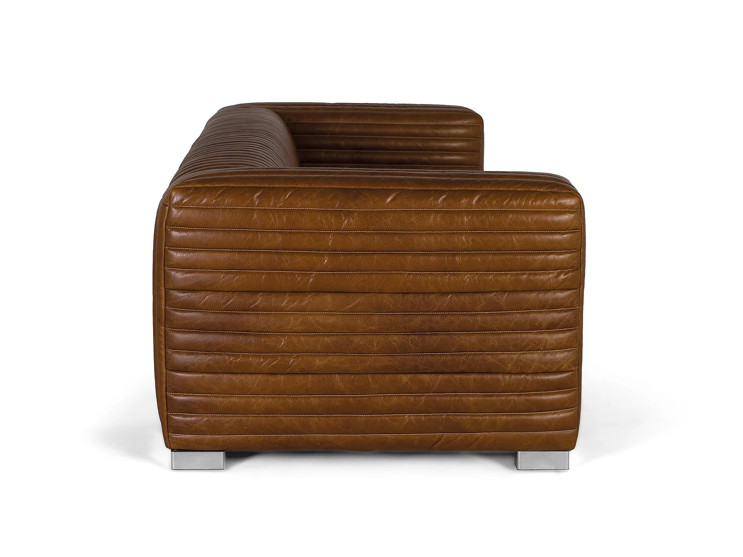3-sits lädersoffa i vintagestil med stålben