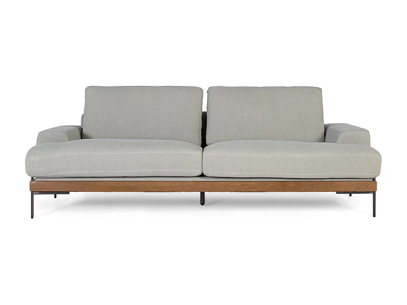 6-Sitzer-Sofa mit grauem Leinenstoff und Metallbeinen