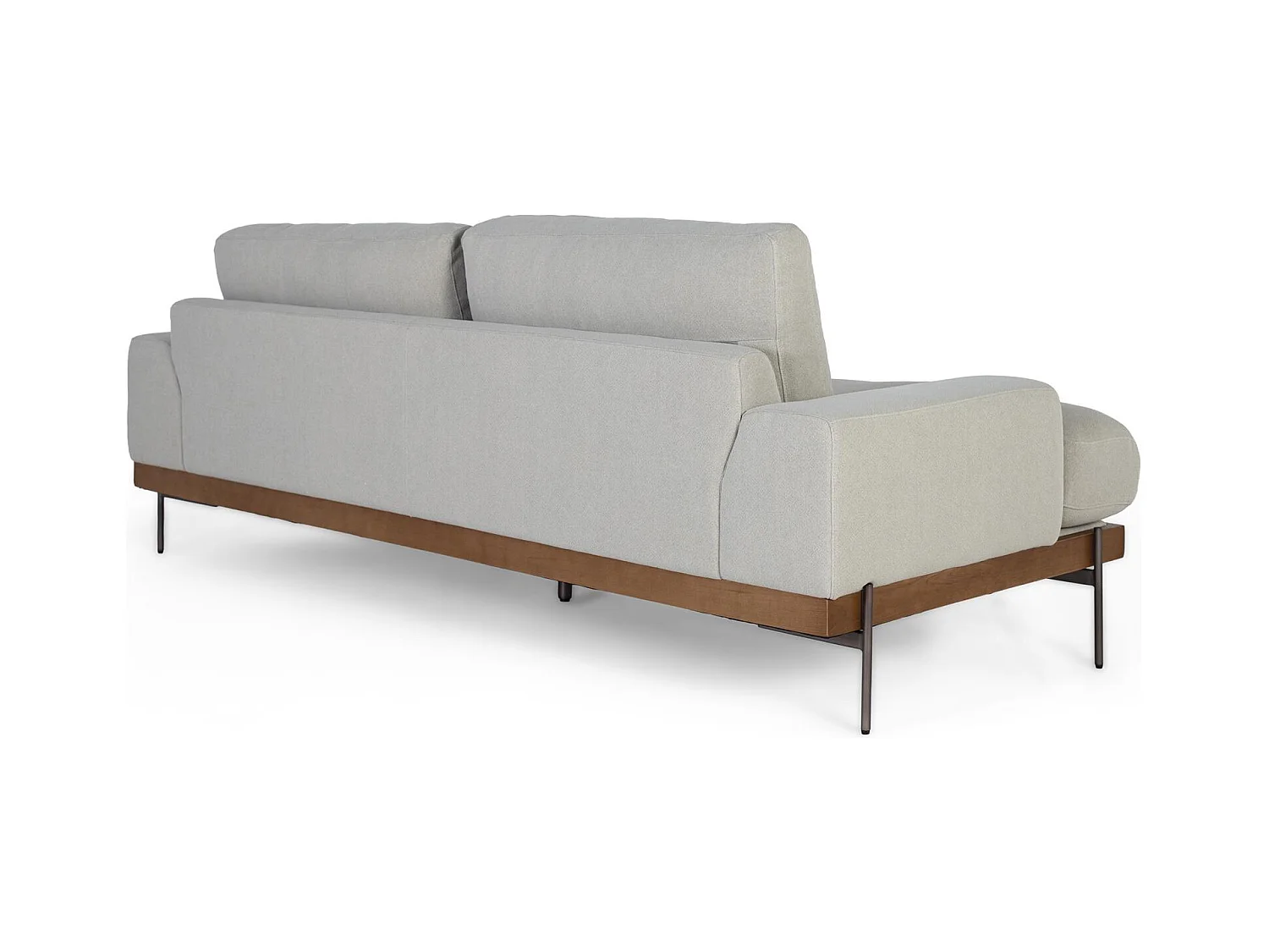 Canapé 4 places recouvert de tissu en lin gris et pieds en métal