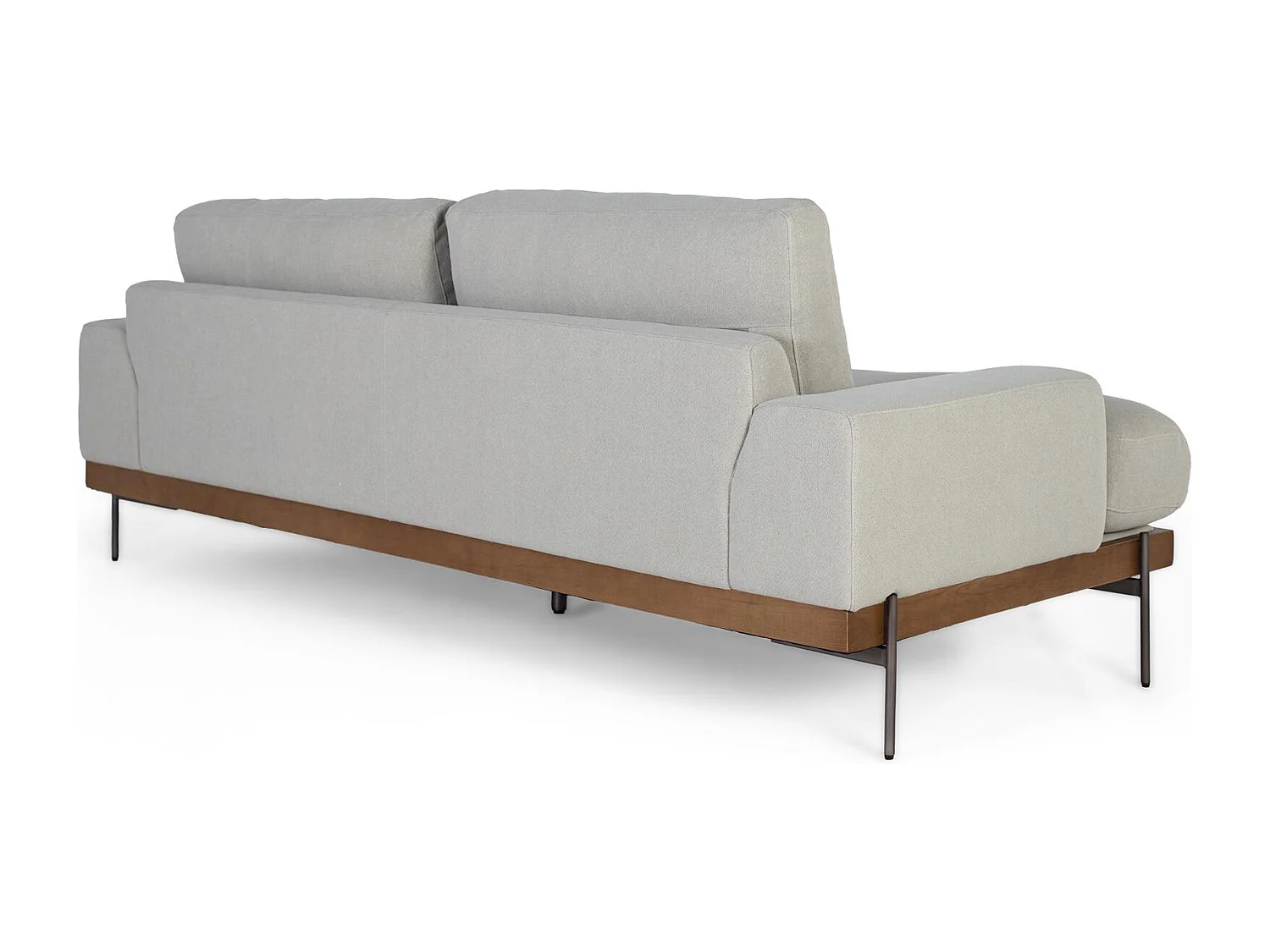 Canapé 4 places recouvert de tissu en lin gris et pieds en métal