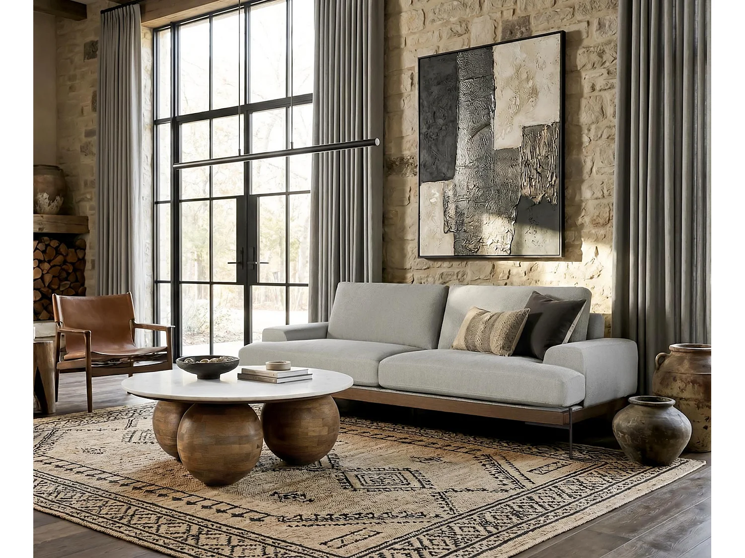 Leinensofa 225 cm, moderner Stil – 80 x 225 x 89