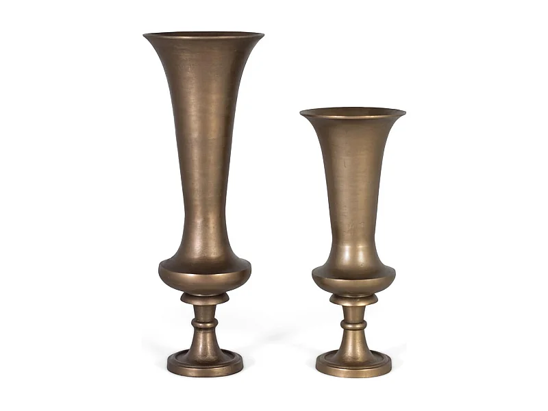 Conjunto de dois vasos em alumínio com acabamento em bronze