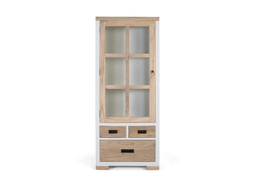 Vitrine en bois Mindi 75 cm, style nordique naturel - 180 x 75 x 40 cm
