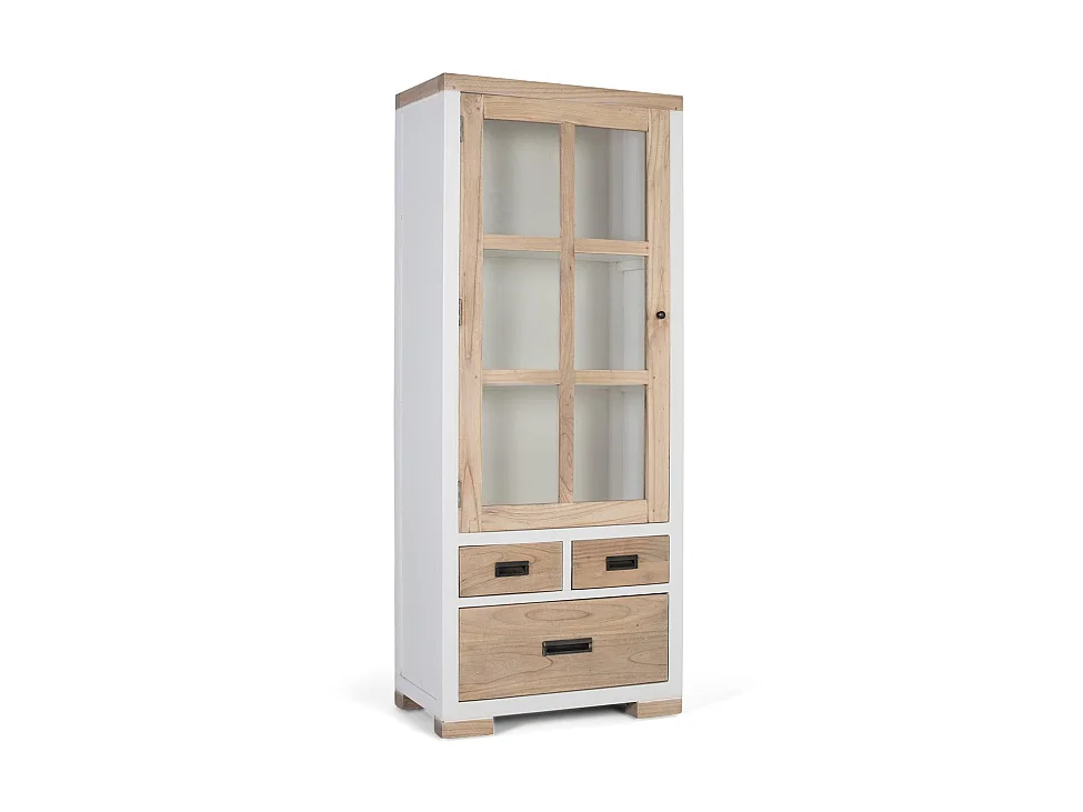 Vitrine en bois Mindi 75 cm, style nordique naturel - 180 x 75 x 40 cm