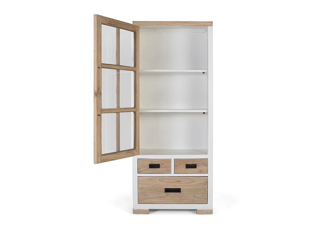 Vitrine en bois Mindi 75 cm, style nordique naturel - 180 x 75 x 40 cm