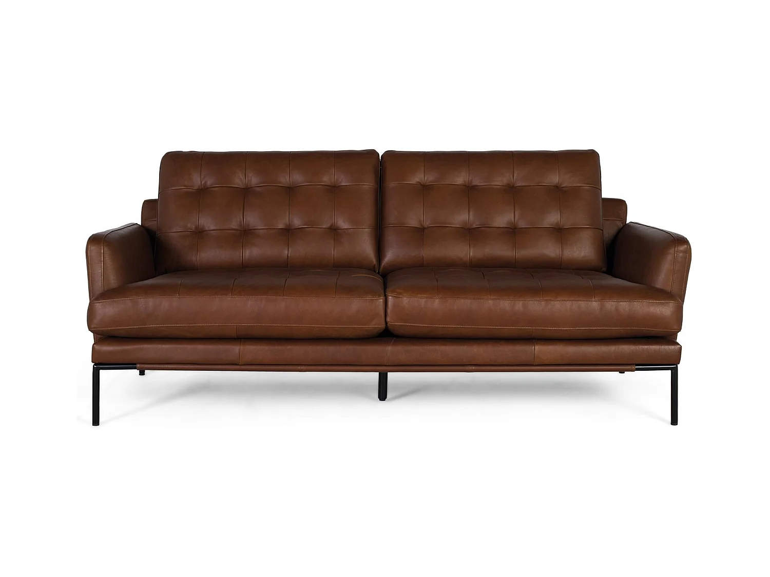 Canapé 3 places en cuir de style vintage avec pieds en métal