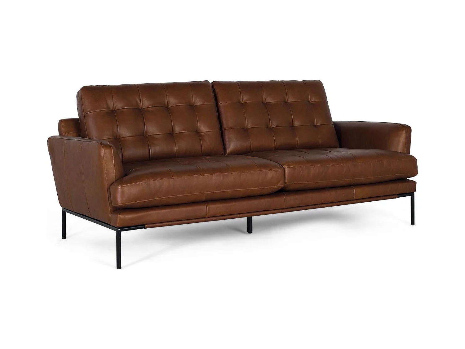 Canapé 3 places en cuir de style vintage avec pieds en métal