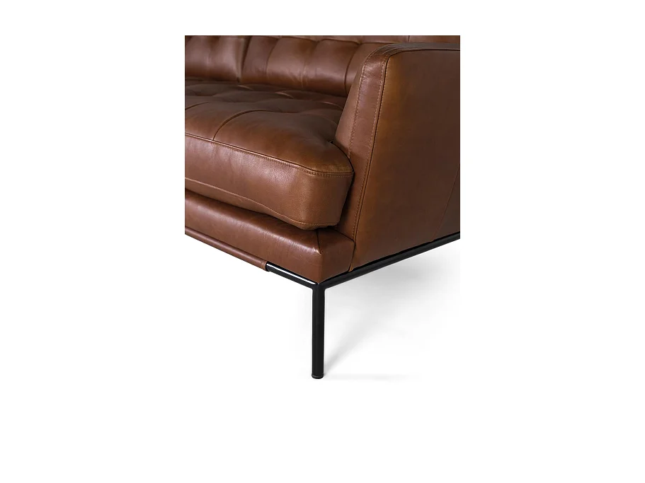 Canapé 3 places en cuir de style vintage avec pieds en métal