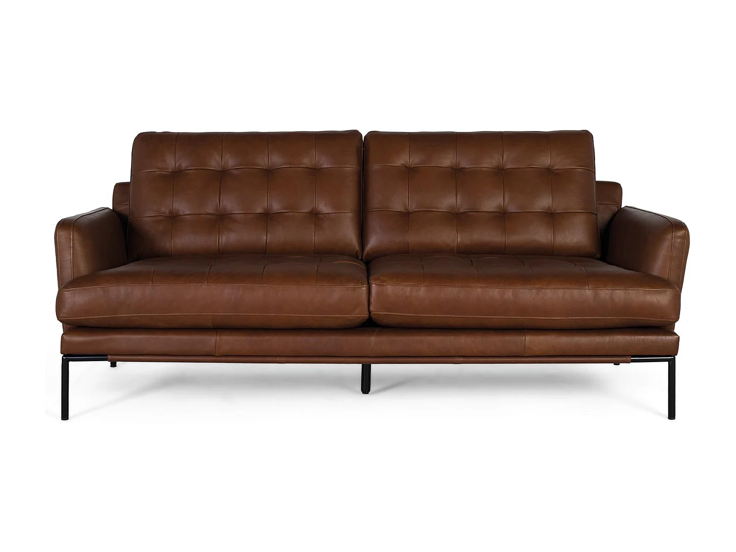 Sofá tapizado en piel estilo vintage y patas de metal 3 plazas