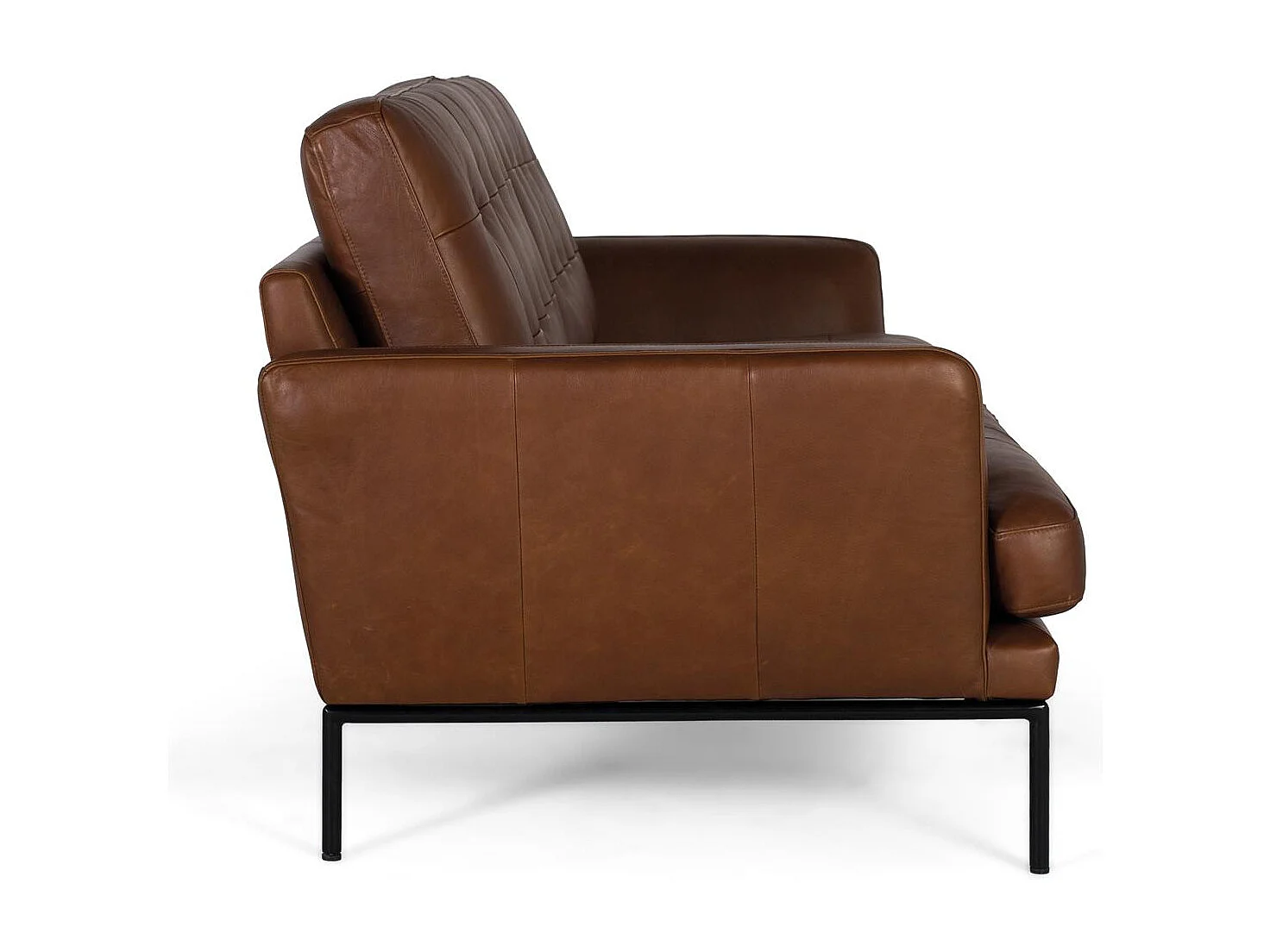 Sofá tapizado en piel estilo vintage y patas de metal 3 plazas