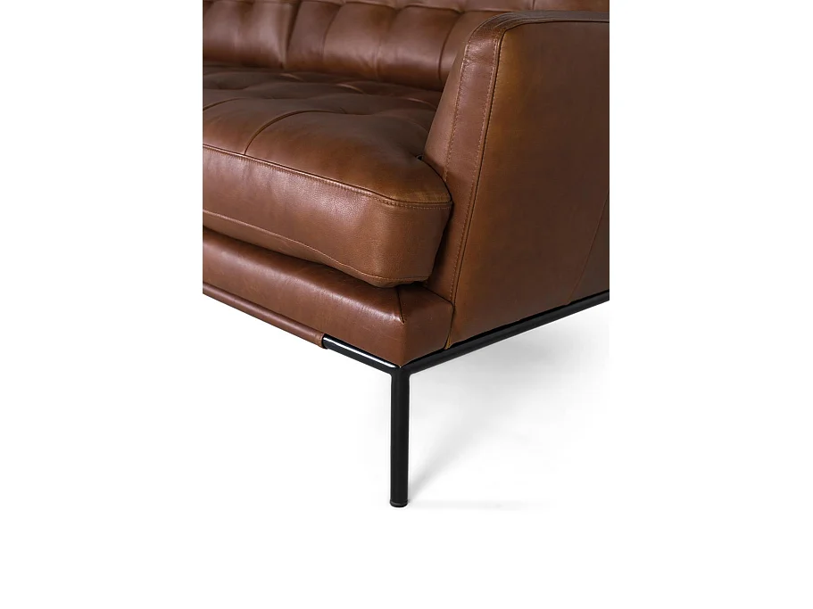 Sofá tapizado en piel estilo vintage y patas de metal 3 plazas