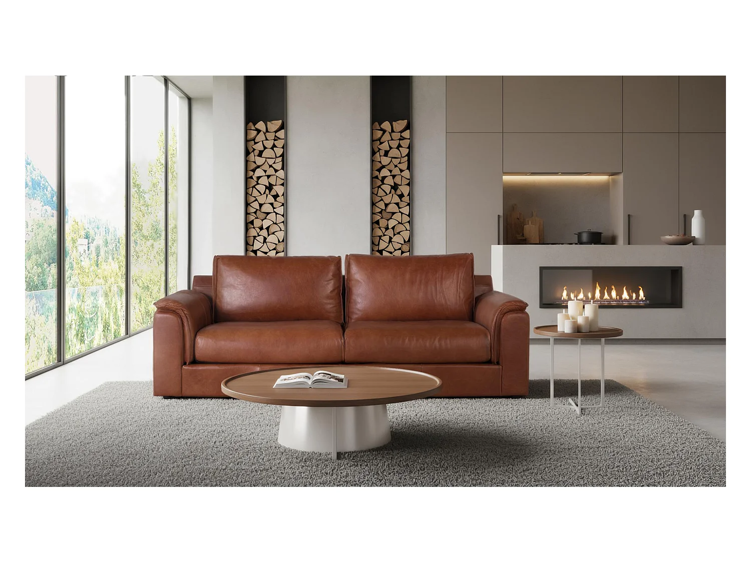 Canapé 3 places de style vintage recouvert de cuir naturel