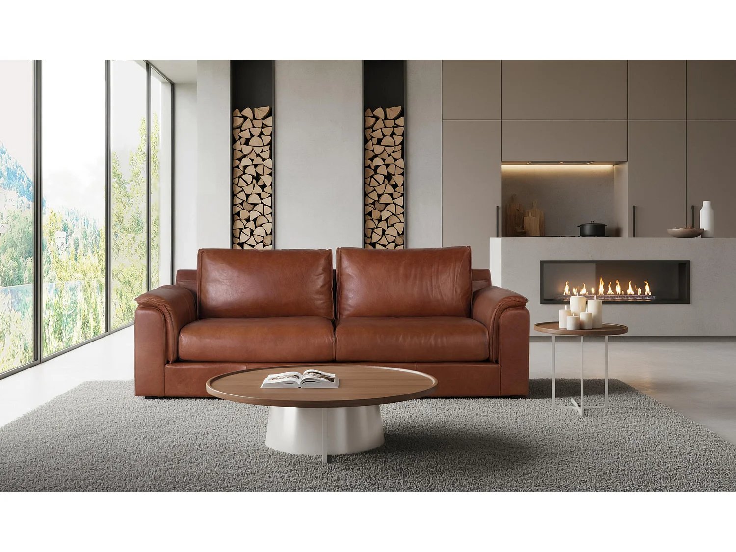 Canapé en cuir 227 cm style contemporain - 85x227x95