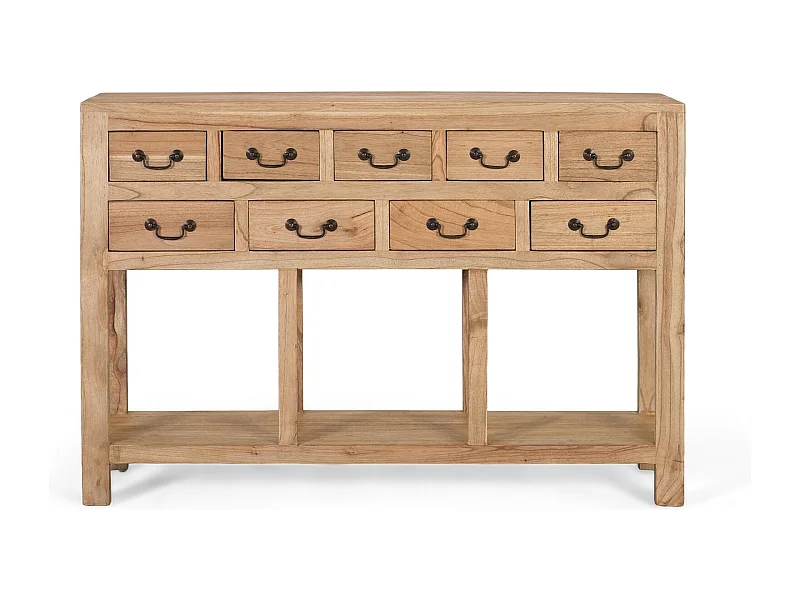 Console van massief mindihout met 9 lades