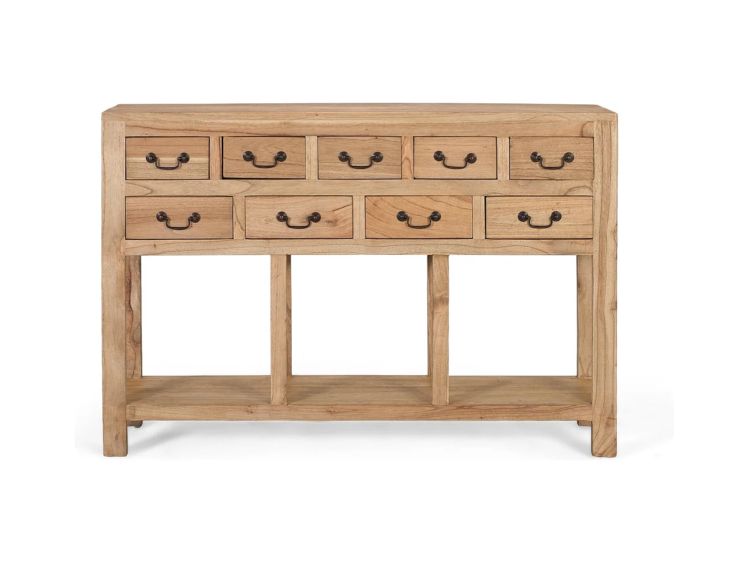 Konsola wykonana z litego drewna mindi z 9 szufladami