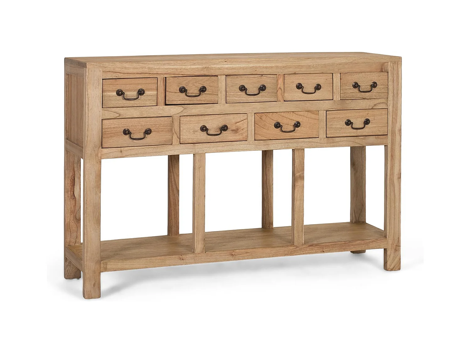 Konsola wykonana z litego drewna mindi z 9 szufladami