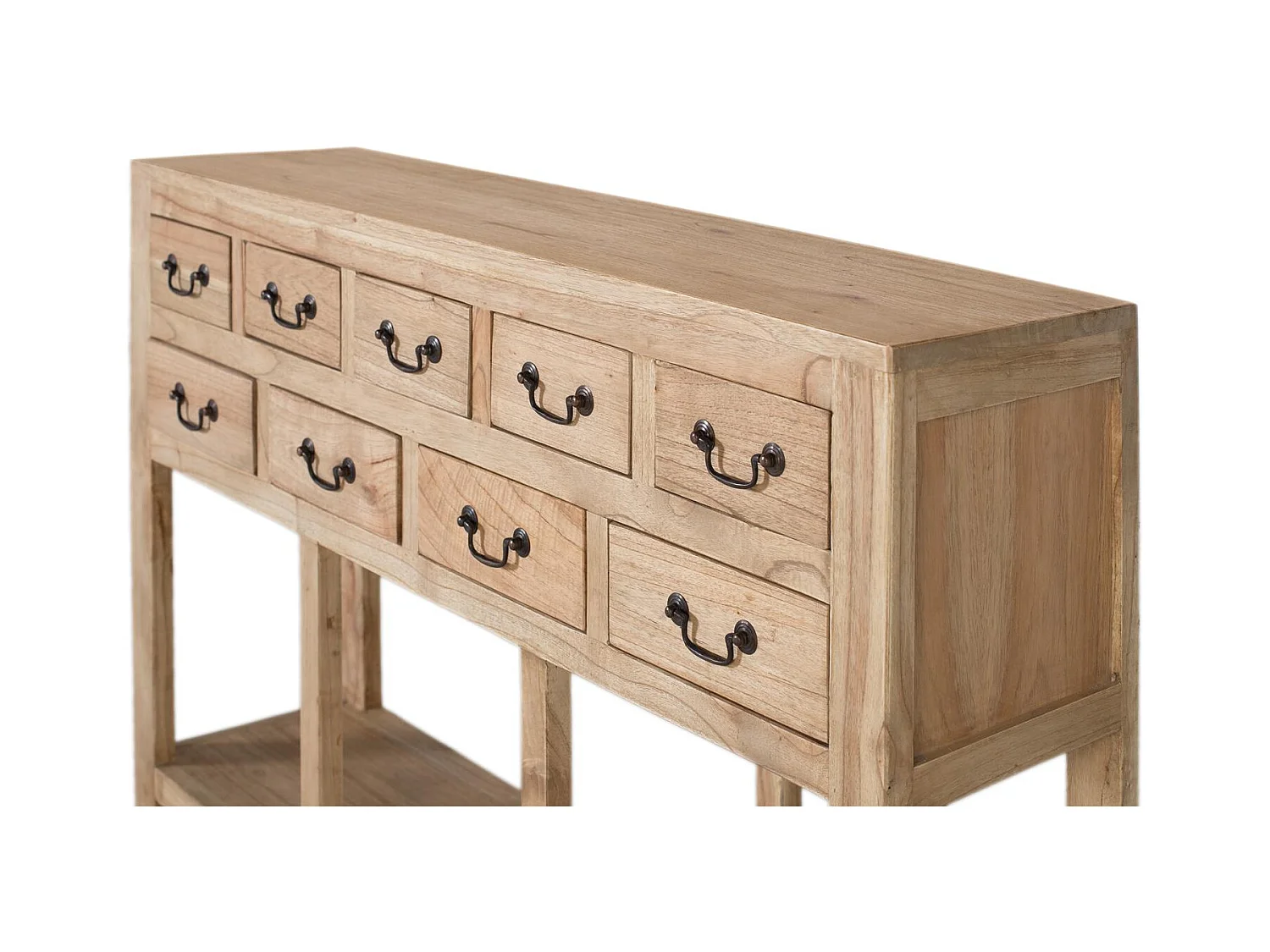 Konsola wykonana z litego drewna mindi z 9 szufladami