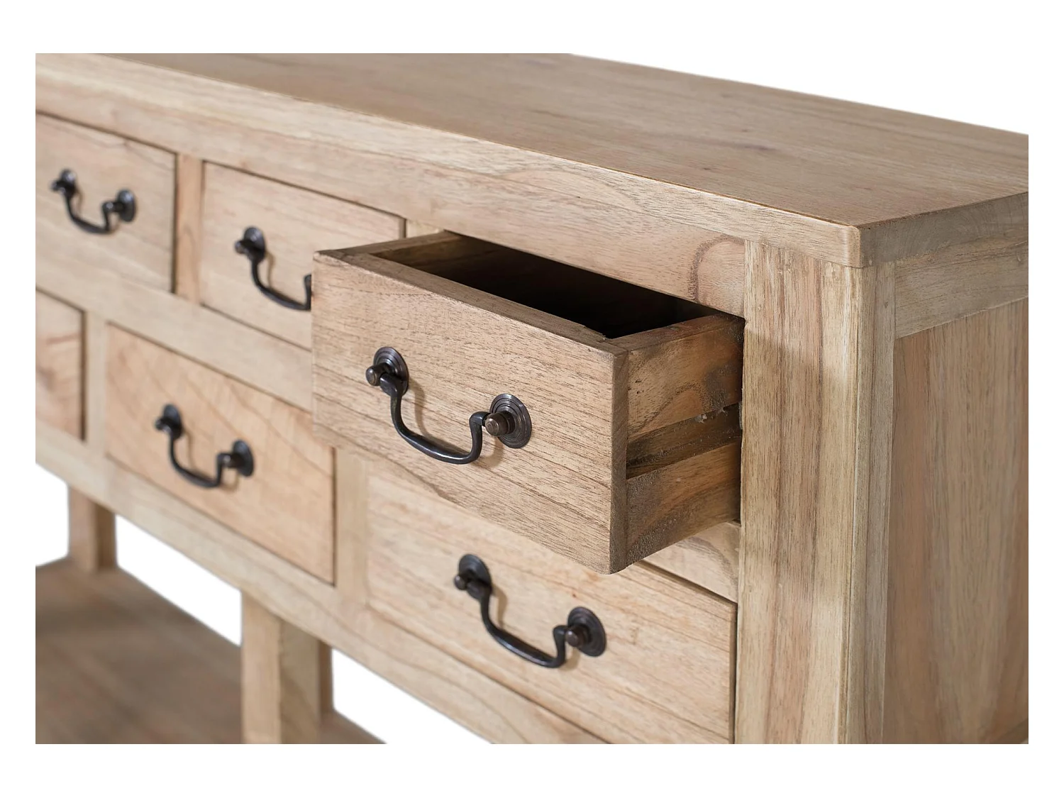 Konsola wykonana z litego drewna mindi z 9 szufladami