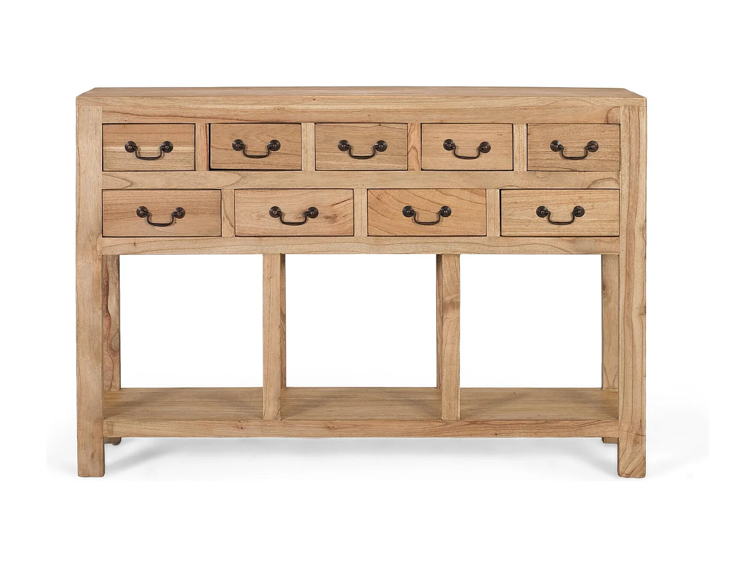 Console en bois de mindi massif avec 9 tiroirs
