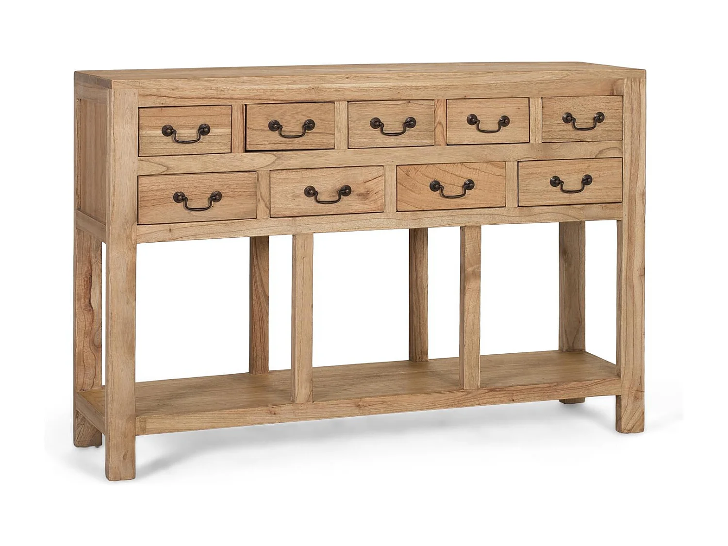 Console en bois de mindi massif avec 9 tiroirs