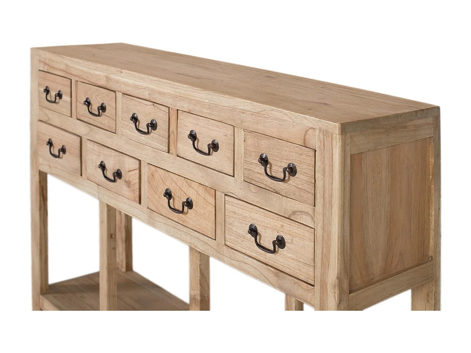 Console en bois de mindi massif avec 9 tiroirs