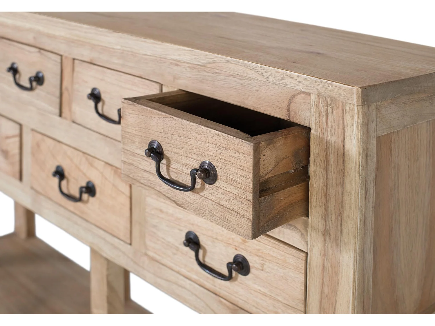 Console en bois de mindi massif avec 9 tiroirs