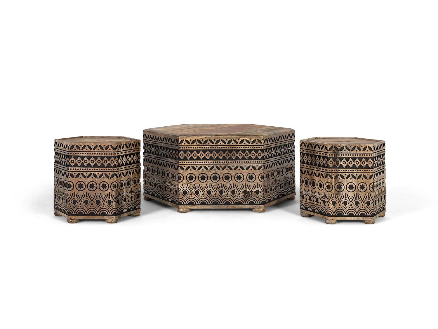 Tables basses en bois de manguier 93 cm, style ethnique - 0x0x0