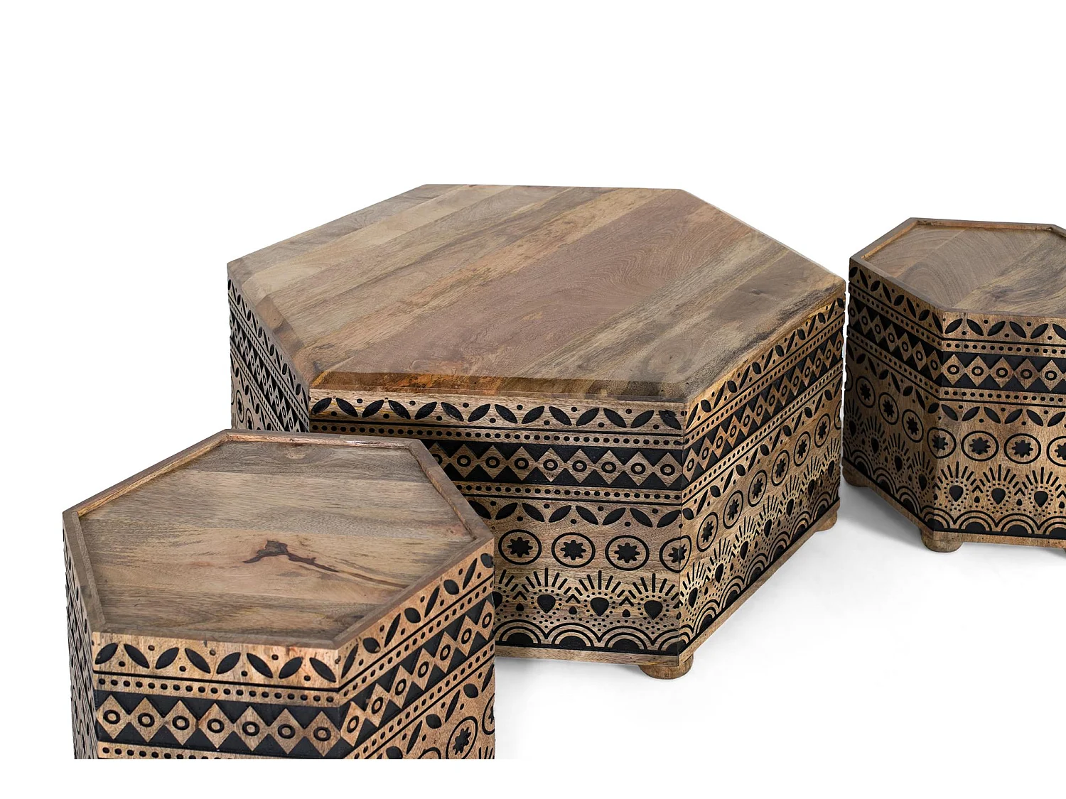 Tables basses en bois de manguier 93 cm, style ethnique - 0x0x0